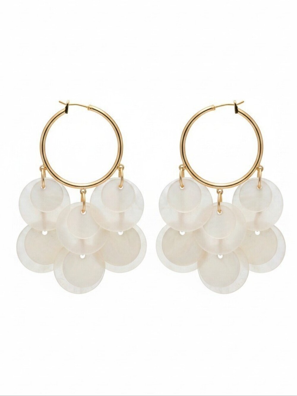 💛▪️Piper K ▪️Gold Hoop Earrings with Cream Natural Shell Discs
